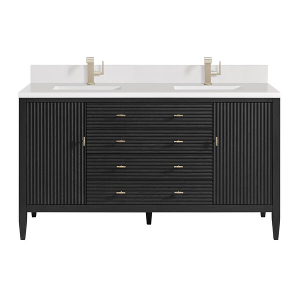 James Martin Vanities 60'' Double Vanity, Carbon Oak w/ Single Hole 3 CM White Zeus Quartz Top & Backsplash 485-V60D-CBO-1WZ - main